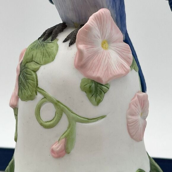 AVON Bisque Porcelain Bird Morning Glory Flower Bell 2001 Collectible Blue Jay - Picture 13 of 16